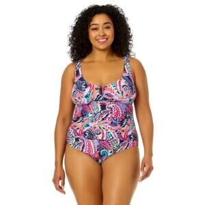 Ann Cole Women's Paisley Parade V-Wire One Piece Swimsuit Plus Size 20 Multi NWT